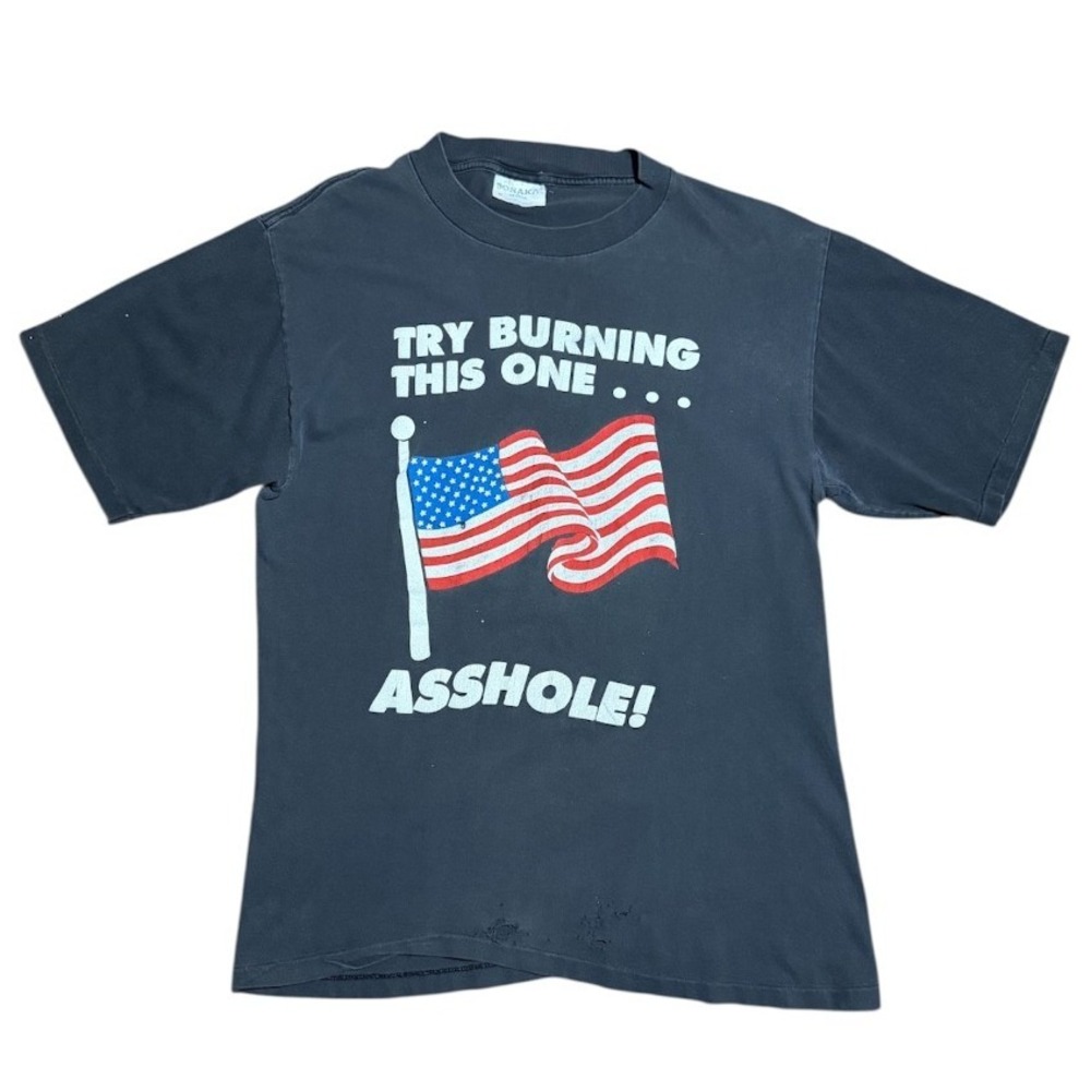 Vintage 90s Try Burning This One Faded American Flag Patriotic Graphic T-shirt